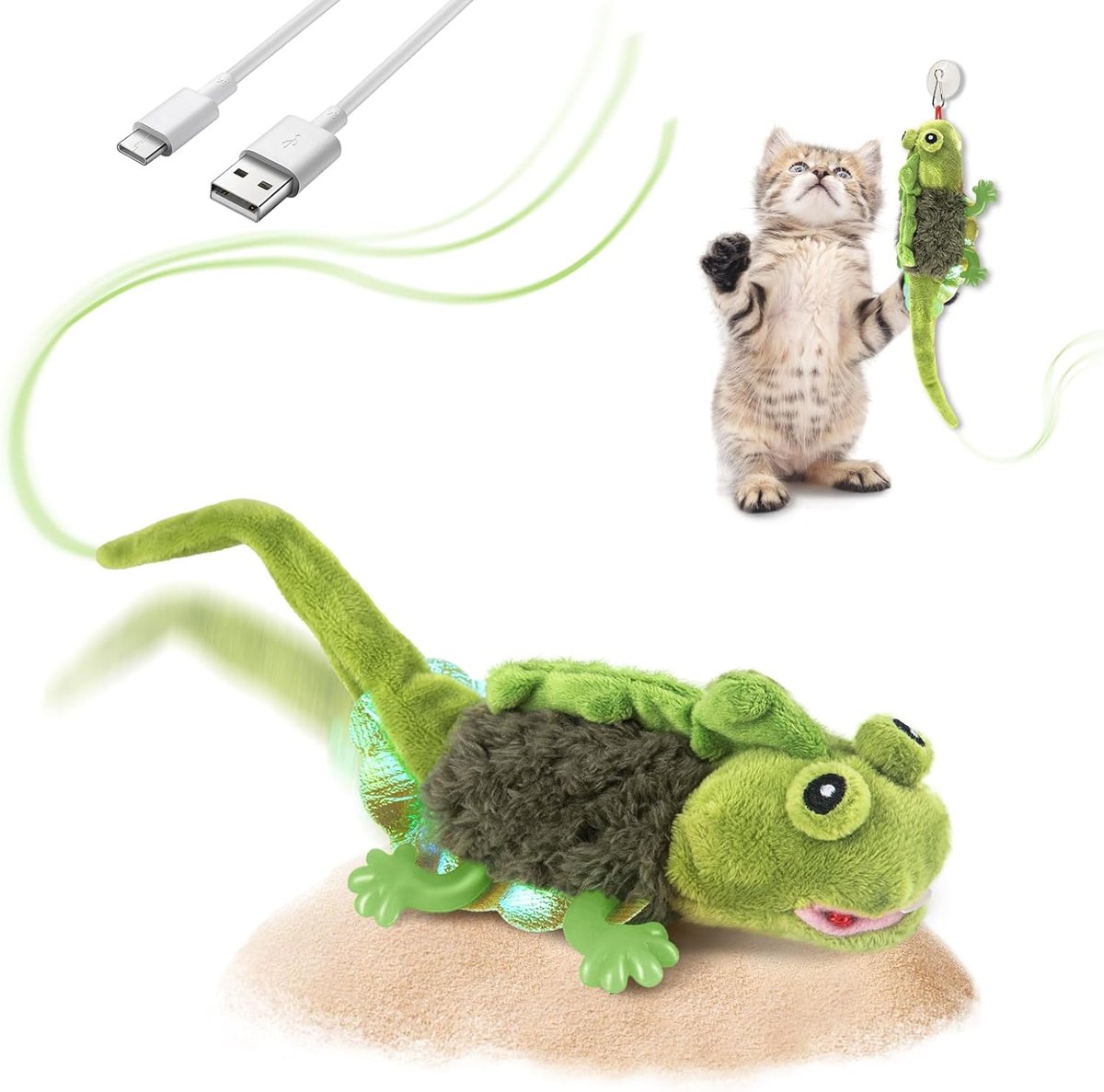 Chirping Lizard Kicker Cat Toy — Green