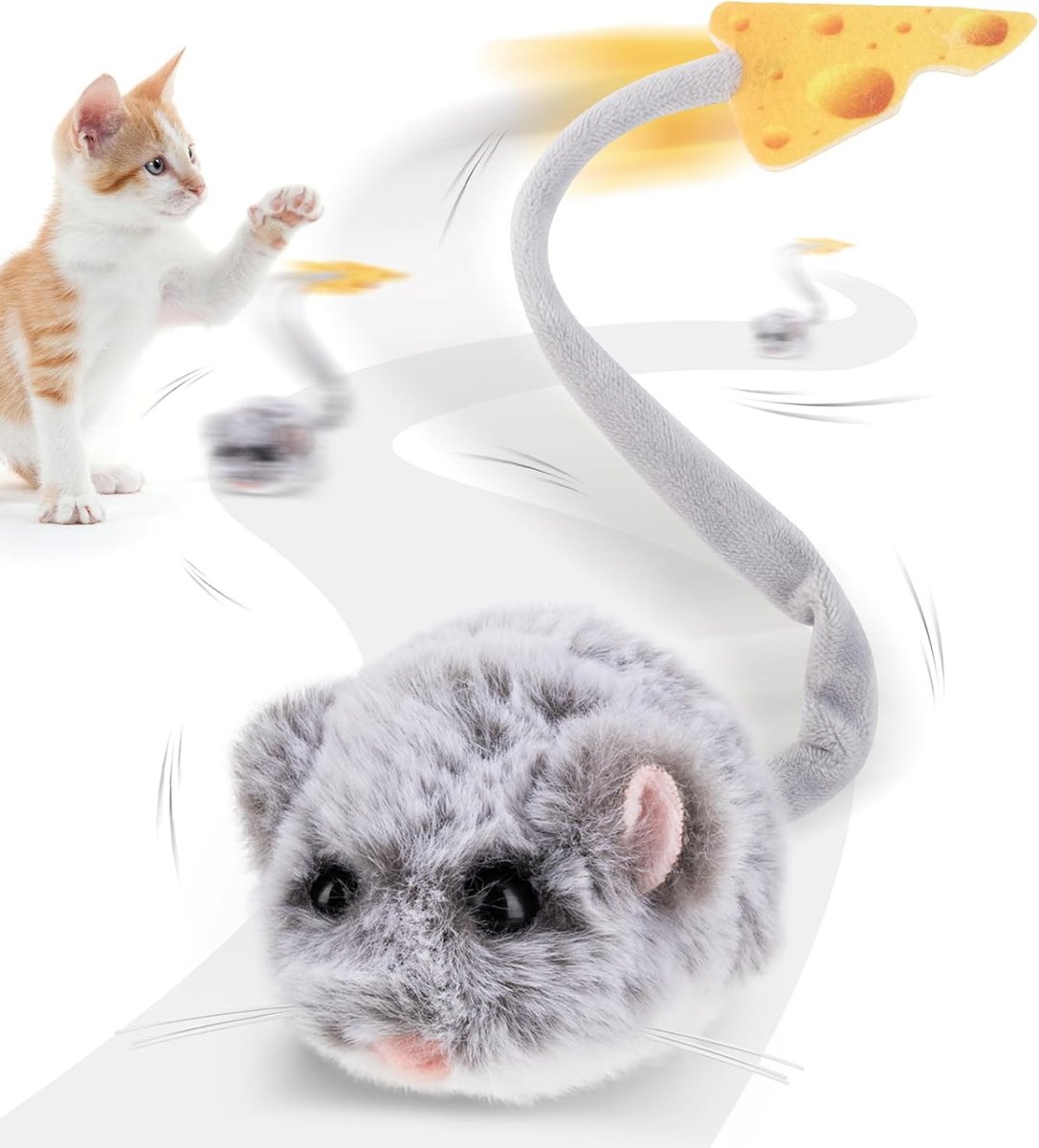 MigiMouse Rolling Cat Toy — Grey, Long Tail