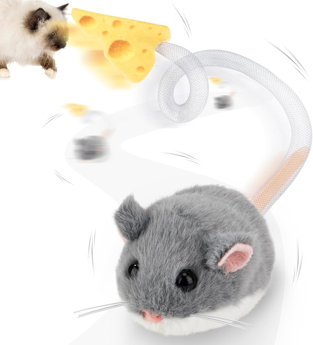 MigiMouse Rolling Cat Toy — Grey, Mesh Tail